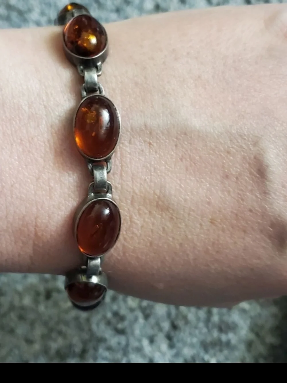 Sterling Amber Oval Link Bracelet - Warm Cognac Brown